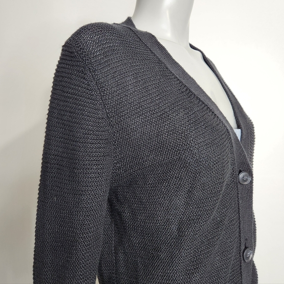 Banana Republic Black 100% Linen Open Knit V Neck Button Cardigan Size L - Picture 5 of 10